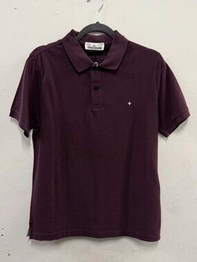 STONE ISLAND Dark Purple Chest Logo Short Sleeve Slim Fit Polo Shirt Sz L